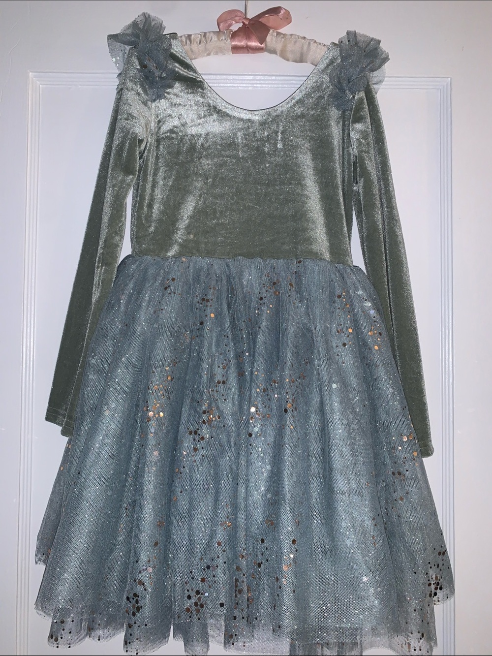NWT Elestory Sage Green Velour Ballerina Dress 6